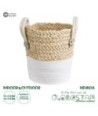 GloboStar® Artificial Garden NEVADA 20575 Διακοσμητικό Πλεκτό Κασπώ Γλάστρα - Flower Pot Μπεζ με Λευκό Φ23 x Υ23cm